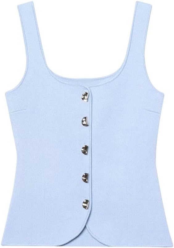 Women's Square Neck Solid Color Single Breasted Knitted Suspender Top
