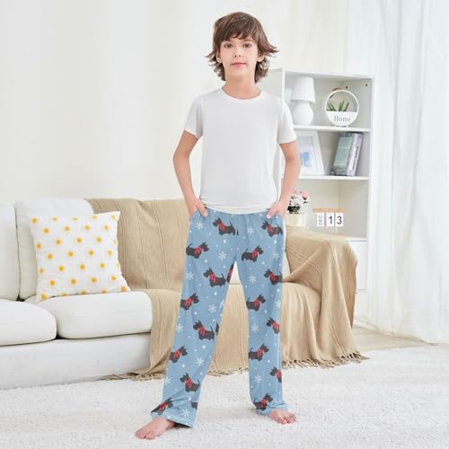 Boys' Pants Scottish Terrier Dog Snow Long Bottoms Jogger Pants Elastic Waist Trousers with Pockets S-XL3