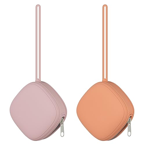 Image of Swelive 2 Pack Silicone Pacifier Holder Case, Portable Pacifier Case For Diaper Bag, BPA Free Newborn Baby Pacifiers Silicone Pouch For Boys & Girls (Muted+Dusty Lilac)