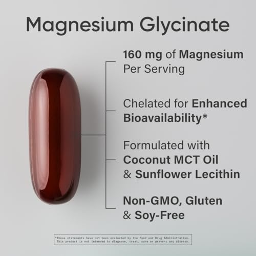 Image of Sports Research Magnesium Glycinate - Suports Restful Sleep & Enzymatic Processes - 160 mg Chelated Magnesium - Liquid Softgel - 120 Count (Pack of 2)