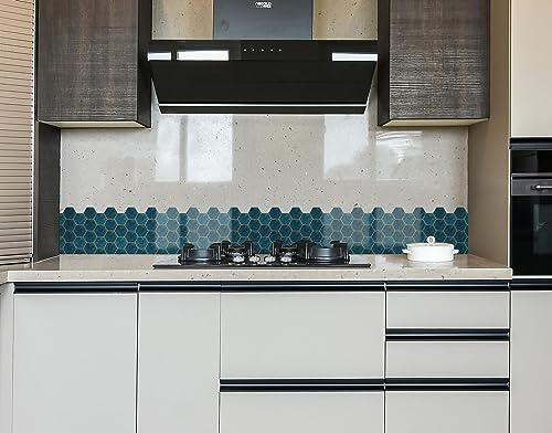Image of WallDesign Teal Blue Hexagon Tile Sticker - 2ft x 9.75 inch Waterproof Easy Clean Durable Vinyl Decorative Film for Kitchen Counter, Washbasin, Table, Wall, Cupboard-Self-Adhesive