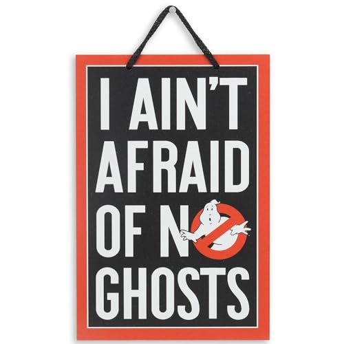 Ghostbusters I Aint Afraid of No Ghosts Hanging Metal Sign - Funny Ghostbusters Sign for Movie Room or Halloween Decor