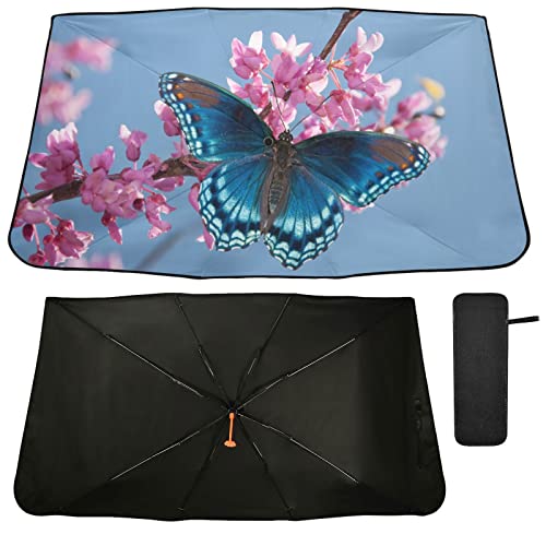 Oarencol Parasol plegable para parabrisas de flores rosas de mariposa, bloquea los rayos UV, mantiene el vehículo fresco (55 x 27.5 pulgadas) Cover