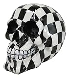 Ebros Gift Day of The Dead Harlequin Black and White Squares Checkered Skull Statue As Decorative Carnival Circus Sugar Skull Halloween Prop Gothic Haunted Themed Figurine
