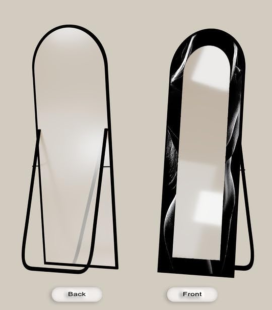 Shadow Curve - Specchio da pavimento con contorno nero opaco, lunghezza completa, con cornice nera e cornice nera