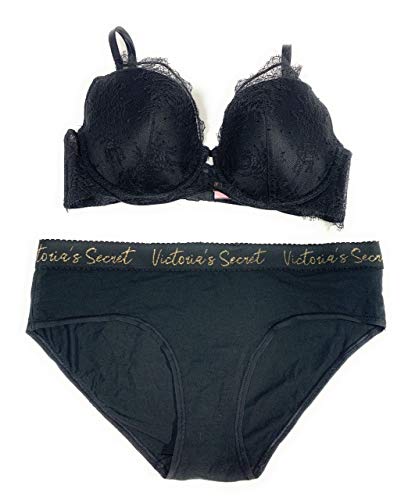 Victoria's Secret 36D Medium Bra sets Bundle of 2: 1 36D Lined Bra and Medium Hiphugger Panties Black Pink