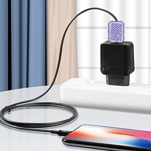 Image of Cute Flower Phone Charger Cable Protector for Samsung Android USB Charger Wave Shape,Colorful Checkered Pattern 4 PCS USB Cable Protectors,Phone Cord Protector for Women Girls,USB Charger Saver