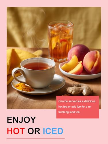 Image of TeeLux Ginger Peach Turmeric Tea Bags, Warm Ginger with Tart Hibiscus & Soothing Chamomile, Tart & Sweet Flavor, Caffeine Free, 100 Count