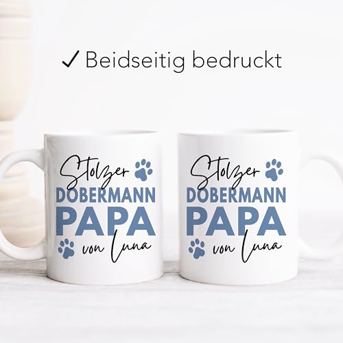 Dobermann Tasse Hund personalisiert Tasse mit Namen Hundepapa Geschenk Hundebesitzer Hunde Hundetasse Kaffeetasse aus Keramik 330 ml