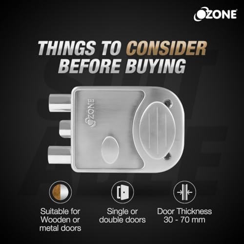 Image of Ozone Night Latch (Single Latch + Double Bolt) for Inside and Outside-Opening Doors | Door Thickness: 30-70mm | (Stainless Steel Finish)