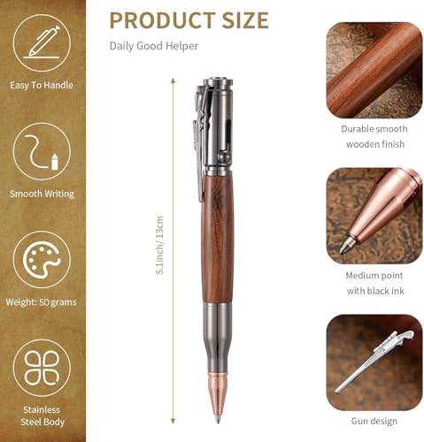 Image of 5 PCS Retractable Gel Pens Set, Quick Dry Black Ink 0.5mm Fine Point Smooth Writing Rollerball Ink with Soft Touch Grip for School Office & Home Use (Bullet Pen Wooden Brown)