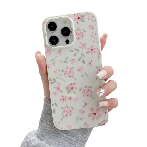 QLTYPRI for iPhone 14 Pro Max Case, Cute Pink Floral Flower Pattern Aesthetic Phone Case, Raised Camera Protection Soft Slim TPU Shockproof Protective Phone Cover for Girls Women - Pink