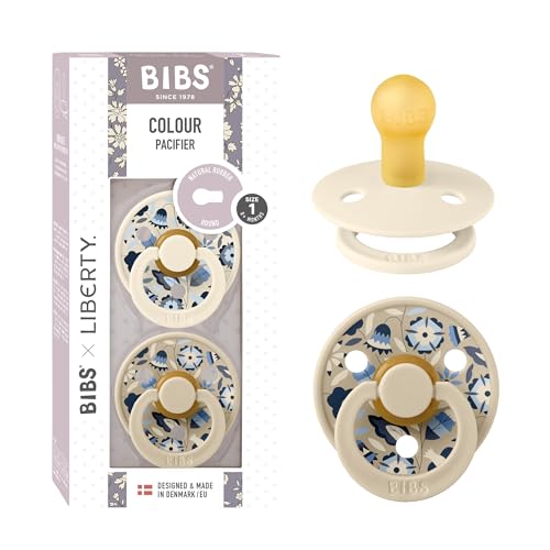 BIBS Liberty Dummies | 2 Colour Natural Rubber Latex Soothers | BPA Free Dummy | Round Nipple Pacifier | Designed & Made in Denmark | Bobo Ivory Mix | Size 1 | 0+ Months