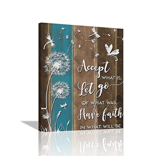 Dandelion Dragonfly Wall Art Inspirational Quotes Pictures Wall Decor Accept What Is Canvas Print For Wall Abstract Dragonfly Modern Home Decor Artwork Framed For Living Room Bedroom Bathoom 12"X16" #TOP12