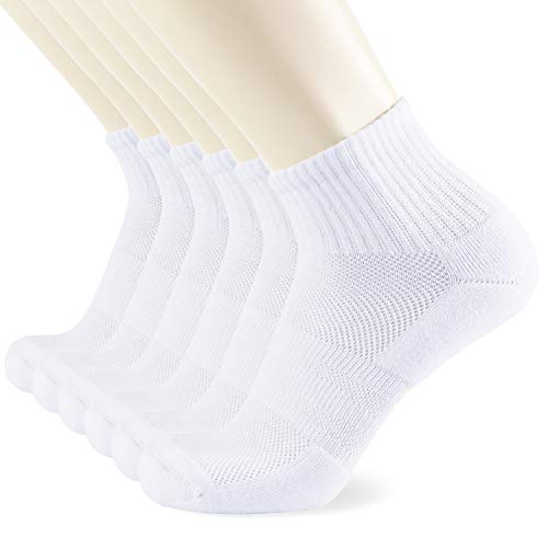 JOURNOW Combed Cotton Low Cut Athletic Cushion Socks for Men and Women 6 Pairs (10-13, White)