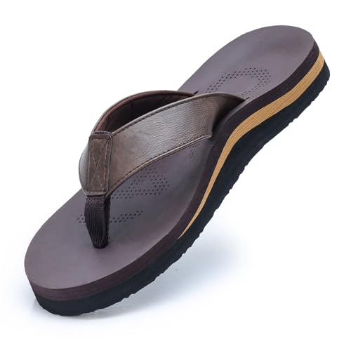 MGGMOKAY Tongs Hommes Flip Flop plage d'été de Orthopedic Support,Marron,43