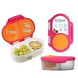 b.box Snack Box - Leakproof Mini Bento Box for Kids & Toddlers, 2 Compartment Snack Containers for Kids, Lunch Containers, Dishwasher Safe, BPA Free, PFAS Free, Ages 4m+, 1 3/4 Cup - Strawberry Shake