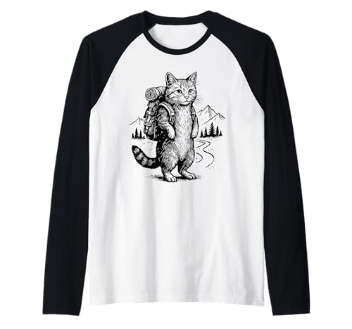 Funny Outdoor Tee Hiking Cat Backpacking Animals Raglan Baseball Tee
