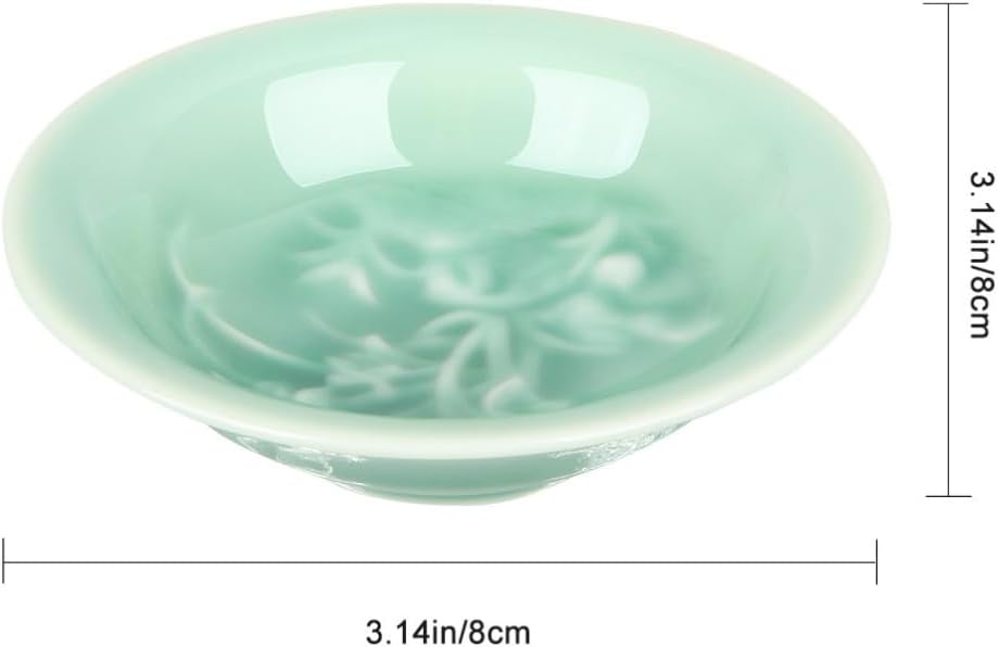 Zerodeko Celadon Tea Cup with Embossed Plant Pattern Porcelain Bowl