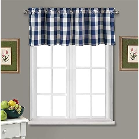 Shunjie.Home Buffalo Check Plaid Window Valances for Kitchen 54" x 18", Farmhouse Design Check Plaid Window Treatment Decor Curtains, Rod Pocket Valances for Window (Dark Blue and White, 1 Pack) Cover