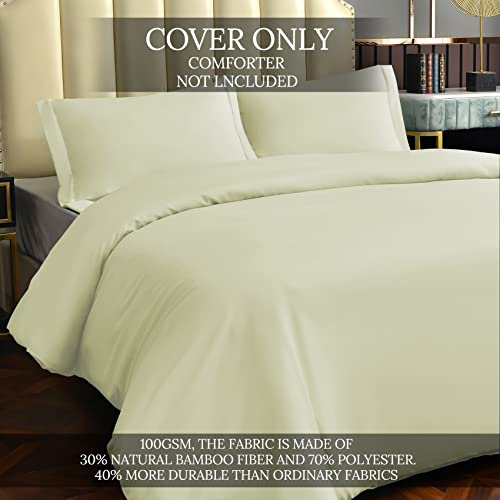 Whitney Home Textile King Size Duvet Cover Super Soft Silky Bamboo Microfiber Duvet Cover Set Wrinkle Resistant Durable Bedding Comforter Cover With Zipper Closure & Corner Ties Cream 3 Piece #TOP6