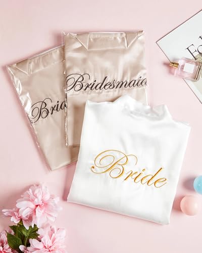 Jecery 12 Pcs Bridesmaid Robes Bride Kimono for Wedding Day Satin Embroidered Bridal Party Robes(White and Champagne) - Thumbnail 3