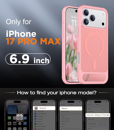 Image of Designed for iPhone 17 Pro Max Case, [Built-in Invisible Kickstand][Compatible with MagSafe][Military Grade Shockproof] Slim Translucent Matte Phone Case 6.9 inch (Pink)