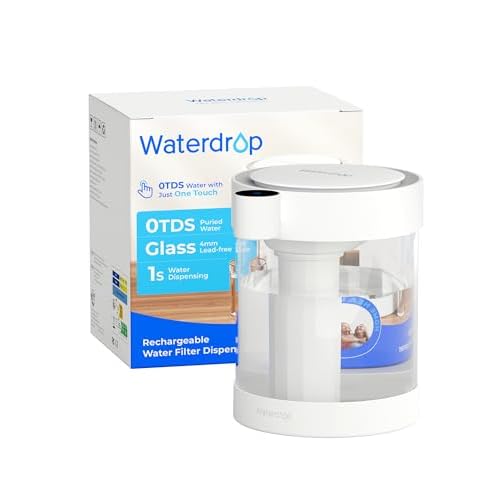 Waterdrop Zero TDS Glass Electric Countertop Water Filter Dispenser, Large 22-Cup, 4-Stage Instant Water Filtration System Rechargeable, Reduce Chlorine, Lead, Copper, with 1 Filter Glass 0