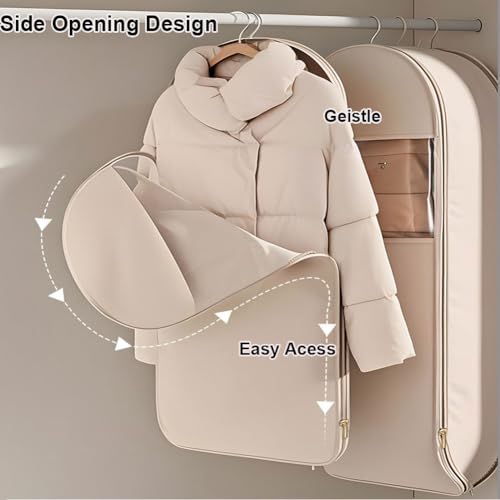 Space Saving Hanging Garment Bag with Self Compression Zipper,Space Saver Closet Organizers,Dust Cover Clothes Bags for Down Coat (Beige, (Medium+Large+X-Large)3Pcs)4