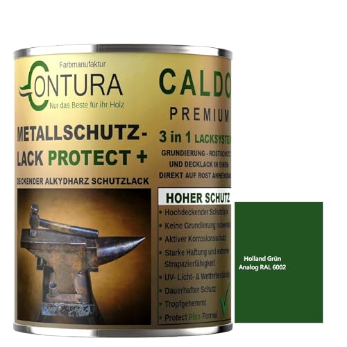 Contura 3in1 Rostschutzfarbe Metallschutzlack Seidenmatt RAL Metall Lack Farbe Grundierung (RAL 6002 (Intern: Hollandgrün), 1 Liter)