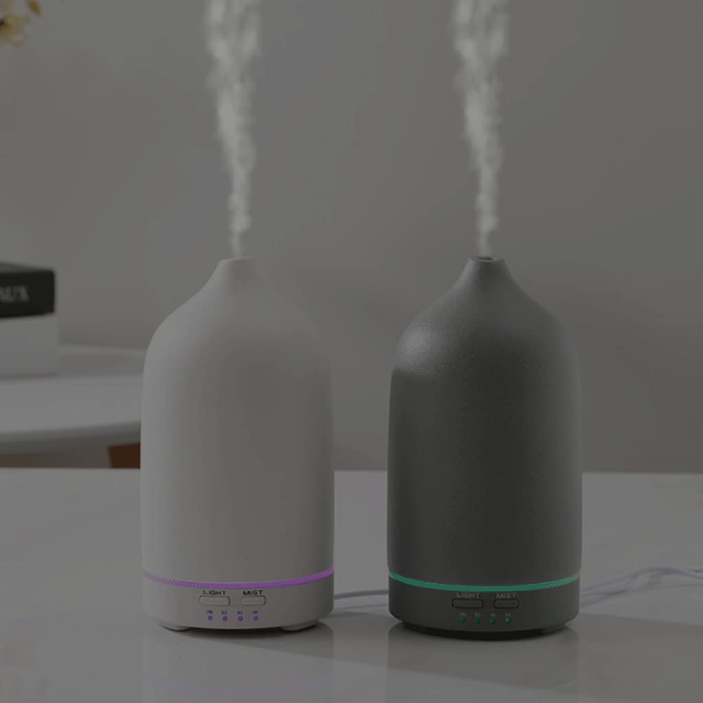 Diffusore di Olio Essenziale ad ultrasuoni in Ceramica, umidificatore Intelligente per Camera da Letto per Interni, Dimensioni ridotte 160 ml, Forma a Vaso, luci notturne Colorate