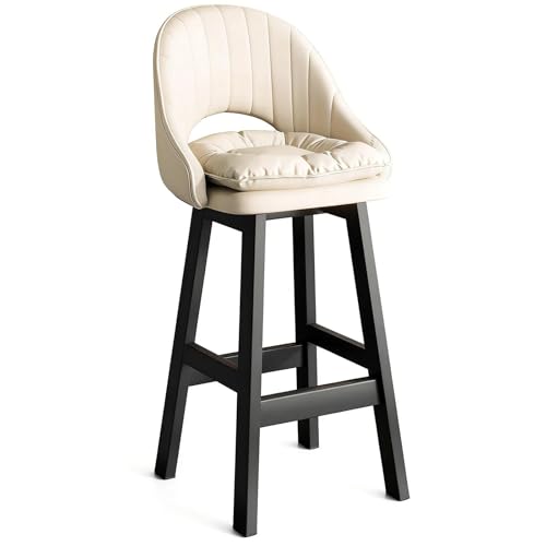 RCGNR Taburetes De Bar Tapizados De Altura De Mostrador, Giratorio 360°, CojíN De Asiento Suave, Sillas Altas para Isla Cocina Barra Comedor White,65cm