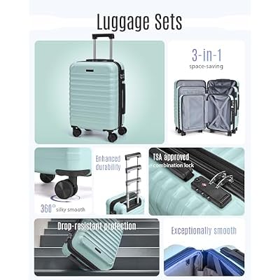LIGHT FLIGHT Luggage Sets, 3 Piece Durable Suitcase Set with Spinner Wheels, 3 Pcs Hardside Lightweight luggage with TSA Lock, Large Checked Travel Suitcases, 20/24/28 Inch,Mint Green
