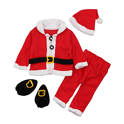 Toddler Kids Boys Girls Christmas Outfits 4Pcs Coat Pants Hat Socks Children