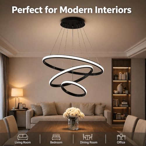 Image of Dreamie Mordern Led Chandelier Lights for Ceiling Size 600 Mm | Hanging Decoration Light for Living Room /Dinning Table /Office /Restaurant | Jhumar for Hall Decor | Black