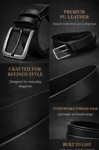 Image of Poland PU LEATHER BELT AND WALLET COMBO FOR MEN AND BOYS (Dark Black wallet /Black Belt)