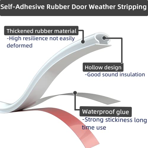 Esufeir 19.7Feet Door Weather Stripping Door Seal Strip,Self-Adhesive Rubber Door Insulation Weather Strip For Window And Door Soundproofing D Shape,Weatherstripping For Door Frame Gap Blocker(White) #TOP3