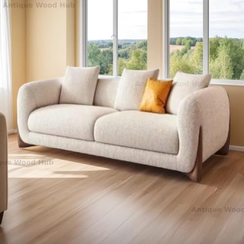 Image of Modern Off-White Boucle Upholstered Sofa Set with Stylish Wooden Legs Sofa for Living Room, Bedroom (2 Seater)
