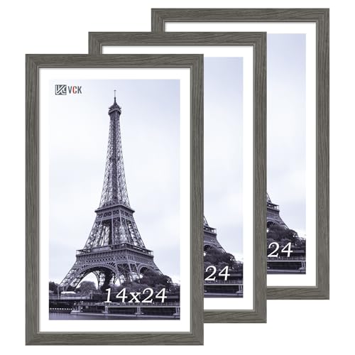 Image of VCK 14x24 Frames 3 Pack, Gray Grey Poster Frame MDF Wood with Polished Plexiglass, Wall Mounting Horizontal & Vertical Display