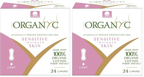 Image of Organyc 100% Certified Organic Cotton Inside and Out Folded Panty Liner, Ultra Thin, Light Flow, 24 Count (Pack of 2)