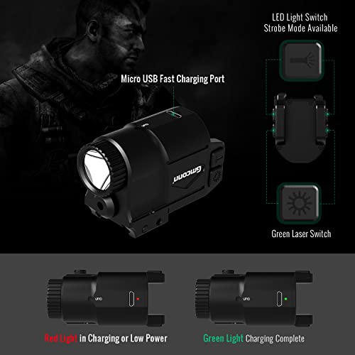 Gmconn Gun Light Laser Sight Weapon Pistol Flashlight 650 Lumen With Blue Laser Sight Combo, Built In Usb Rechargeable Battery (Black) #TOP6