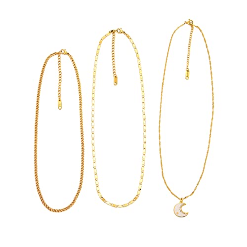 Dainty Layered Star Moon Necklaces For Women - 18K Gold Plated Choker Necklaces For Teen Girls Trendy Multilayer Herringbone Necklace Simple Cute Long Necklace Pendants Gifts For Women Girls #TOP4