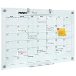 Glass Dry Erase Calendar for Wall, 36 x 24 Inches Magnetic Glass Calendar Whiteboard, 3' x 2' Frameless Monthly Planner Board for Office, Home, School