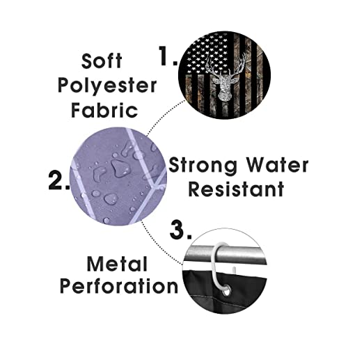 Camille&Andrew 4Pcs/Set Camo Shower Curtain, Black American Flag Elk Moose Wildlife Animal Hunting Woodland Rustic Cabin Country Farmhouse Bathroom Decor, Non-Slip Bath Rugs Toilet Mats, Deer Antler #TOP6