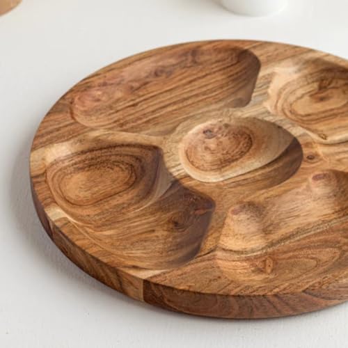 Image of Aurum Crafts Round Acacia Wood Snack Serving Platter | Premium Wooden Serving Plate for Snacks, Appetizers & Dry Fruits | Elegant Kitchen & Dining Table Platter