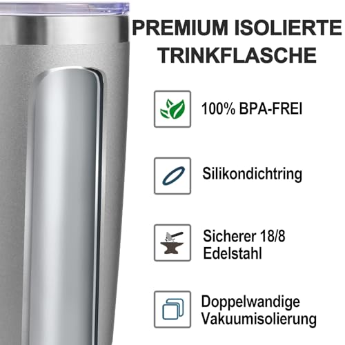 Volhoply 600ml（20oz） Thermobecher mit Deckel und Strohhalm,Doppelwandiger isolierter Reise-Eiskaffeebecher Passend für… – Ansicht 3