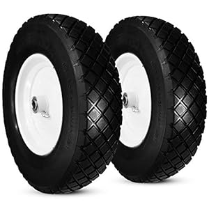 Horseshoe 2 New Solid Commercial Knobby 4.80/4.00-8″ Flat Free Tire for Wheelbarrow/Cart Universal 16″ w/Steel Rim Packed in Carton-Bore 5/8″ or 3/4″ T167-Hub 3-6″ Adjustable