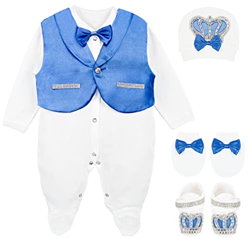 Image of Lilax Baby Boy Jewels Crown Tuxedo Outfit Layette 5 Piece Gift Set 0-3 Months