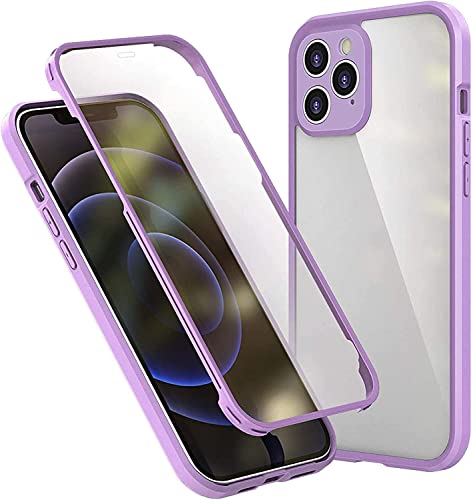 Coque iPhone 12 intégrale anti-rayure en verre double face violet 12 Pro