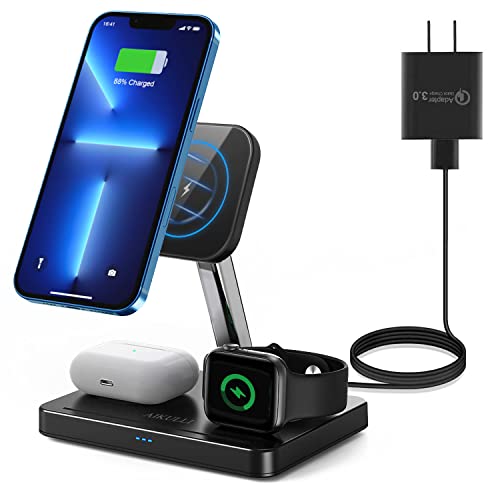 3 In 1 Wireless Charging Station For Apple Devices,Compatible With Magsafe Magnetic Wireless Charger Stand Iphone 14,13,12 Pro/Pro Max/Plus/Mini,Iwatch 8/7/6/5/4/3/2/Se,Airpods 3/Pro/2 #TOP12